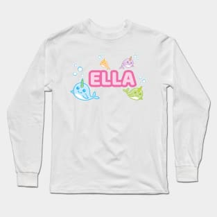Personalised 'Ella' Narwhal (Sea Unicorn) Design Long Sleeve T-Shirt